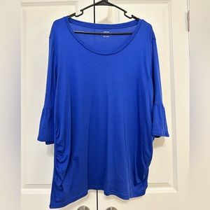Blue maternity shirt with bell sleeves